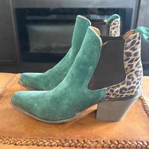 Ariat Green and Brown Ankle Boots with Leopard Print